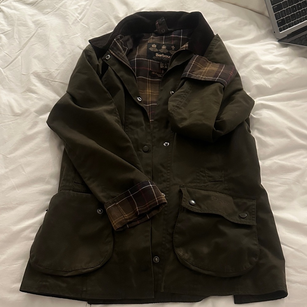 Barbour Dark Green Coat with Checkered Lining